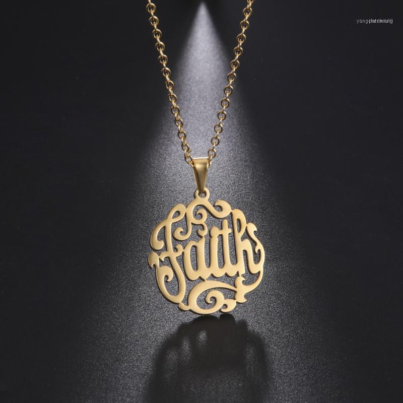 

My Shape Hollw Out Faith Pendant Necklaces For Women Girls Stainless Steel Letter Necklace Choker Fashion Jewelry Link Chain1