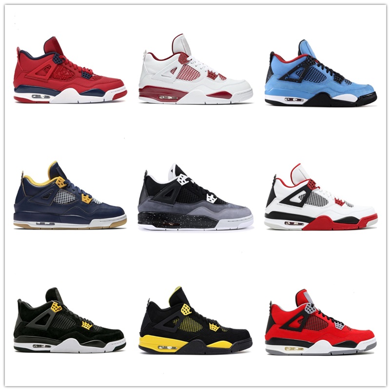 

2021 TOP Quality Jumpman 4 4s Men Women Basketball Shoes University Blue Sail Kaws Metallic Purple Cement Alternate Sports Trainer Sneaker, 29