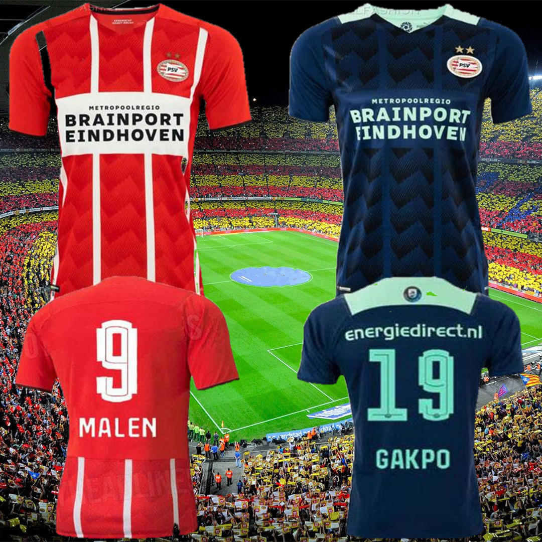 

21 22 EINDHOVEN soccer jerseys MALEN camisa de futebol IHATTAREN DUMFRIES GAKPO BRUMA LAMMERS mens football shirts men+kids kit, 21/22 away