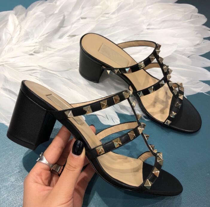 

slippers brand women high heel sandals v classics square 6cm home summer 42 rk09, Black