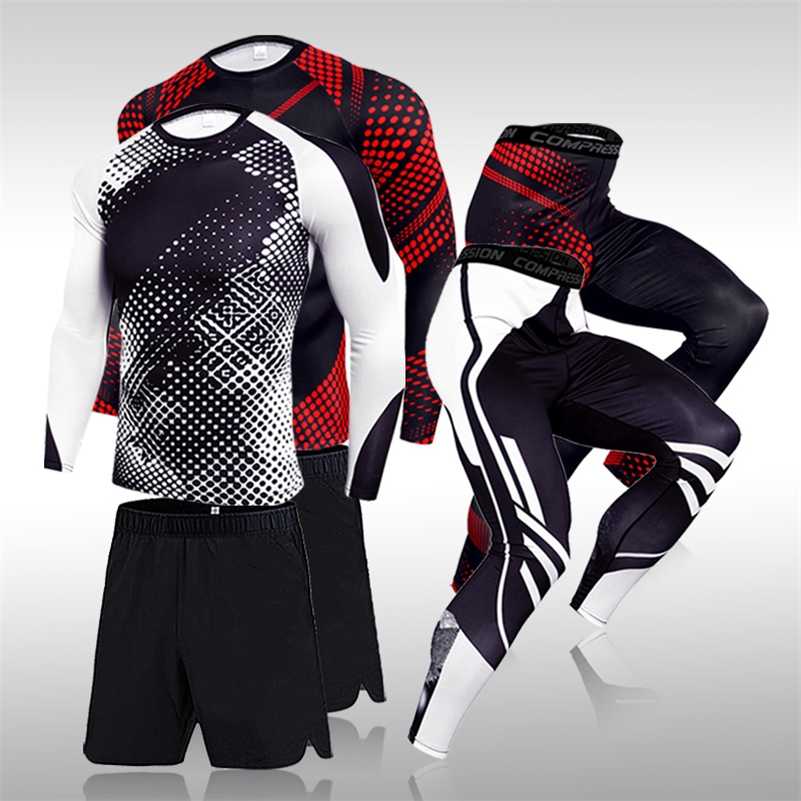 

3 Pcs Tracksuits Suit Men Running Sports Suit MMA Compression Sportswear Rashguard Male Bodybuilding T-shirt Pants Man Training 211023, 3-piece set