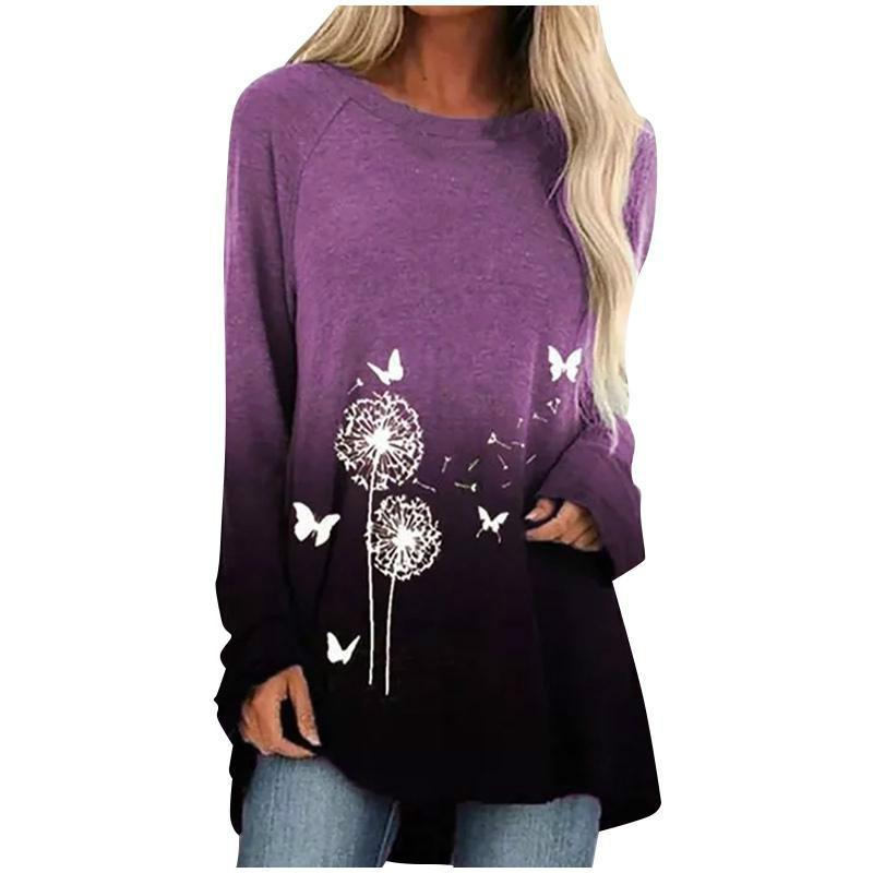

Women' T-Shirt Spring Casual Tops Print Long Sleeve Pullover Female Fashion Soft Comfortable Plus Size Loose, Blue