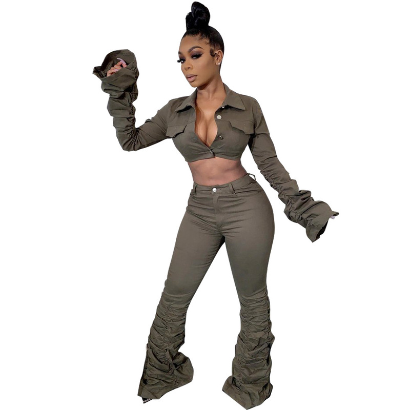 

Plus Size Casual Two Piece Set Tracksuit Women Turn Down Collar Long Sleeve Crop Coat And High Waist Bodycon Pant Club Outfits, Red