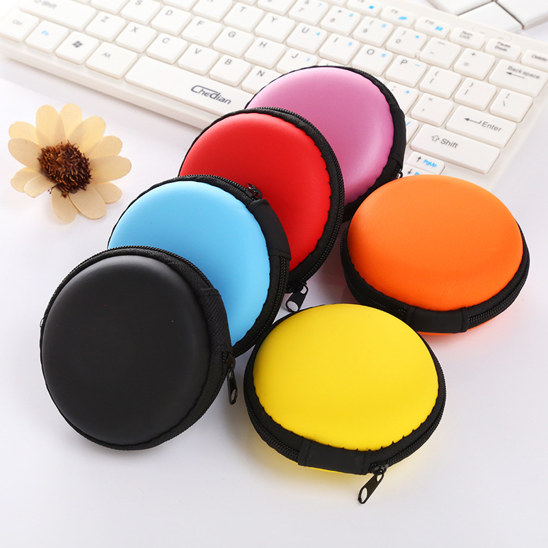 

Mini Earphone Bag Headset Headphone in-Ear Earbud Case Small Round Hard EVA Zipper Storage Carrying Pouch, Red