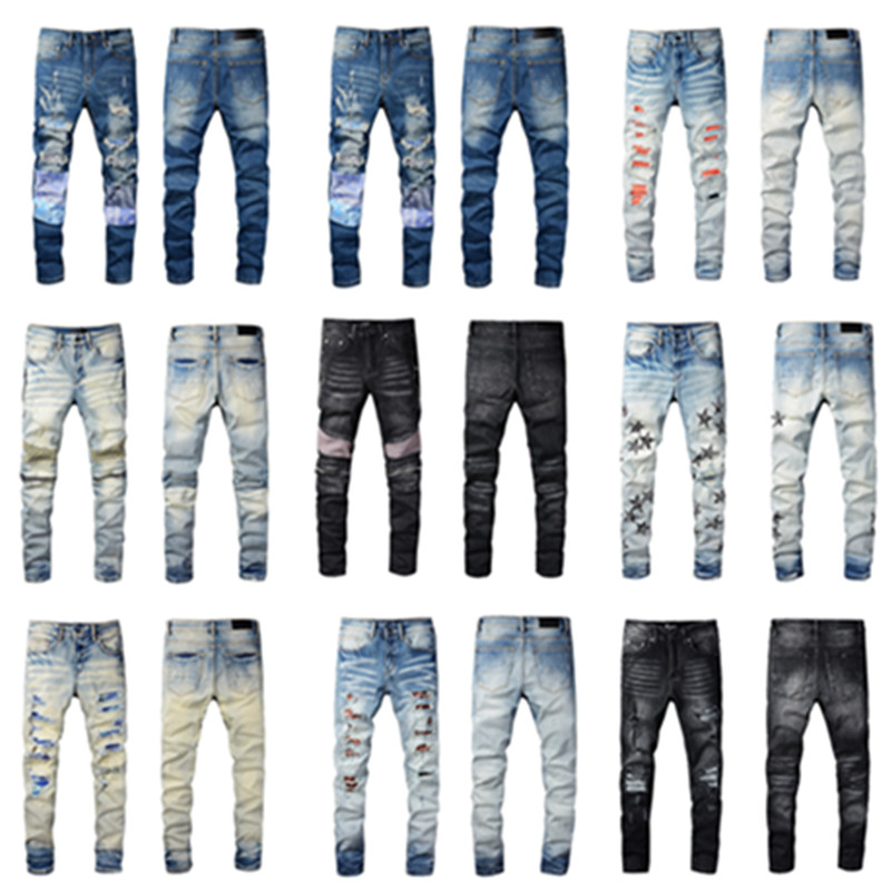 HOT New High Quality Amiry Fashion Men's Designer USA Western Jeans Quality Ripped Luxury Hip Hop Distressed Zipper Trousers