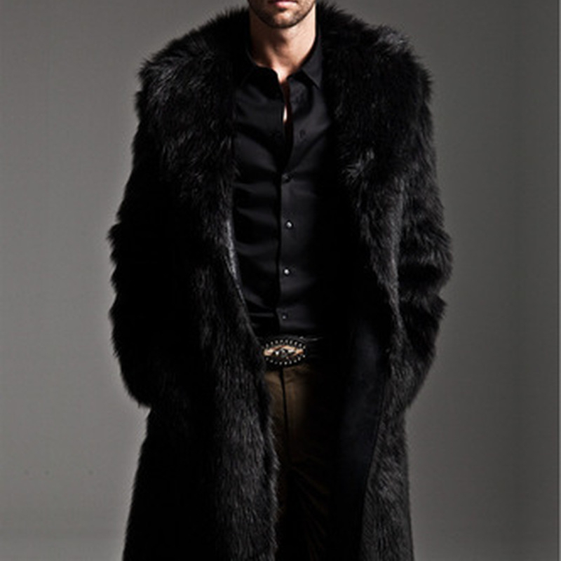 

Faux Fur Coat 2021 European and American New Style Men's Long Windbreaker Faux Fox Fur Warm Fur Coat, Black