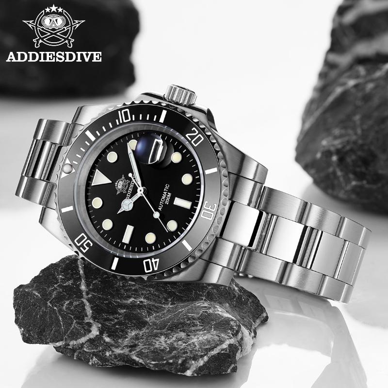 

Wristwatches Addies Dive Men's Quartz Watch Miyota 2115 Movement 316L Stainless Steel 41mm Dial Ceramic Bezel 200m Waterproof, Green nylon bk gn
