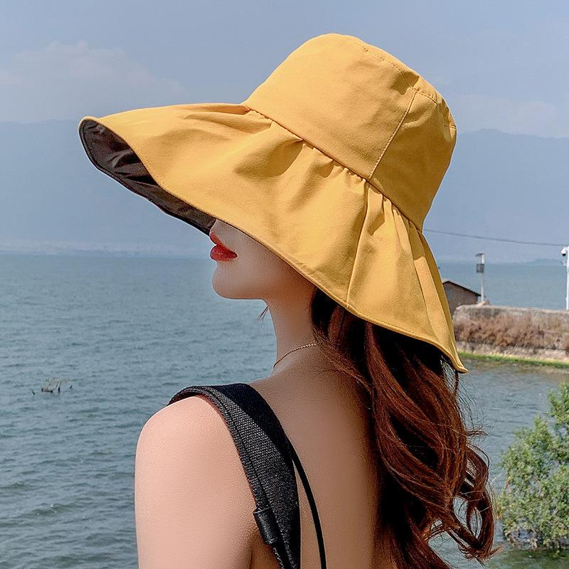 

Wide Brim Hats Fashion Summer Big Sun Hat For Female Seaside Protection Anti-UV Cap Women Outdoor Beach Sunhat Fisherman, Blue;gray