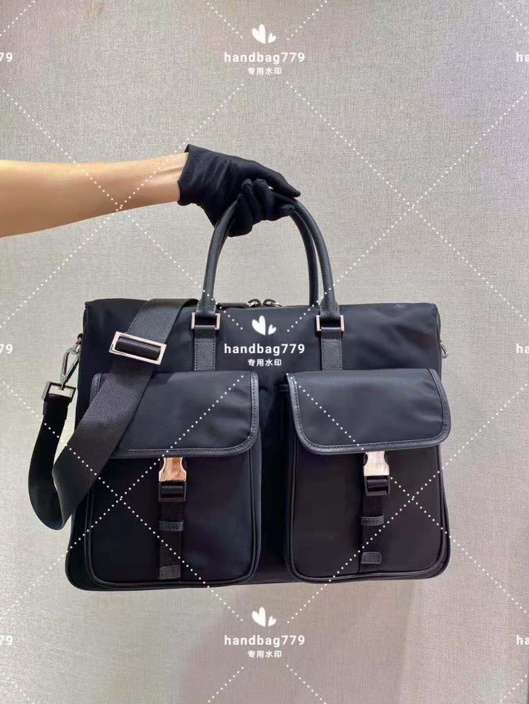 

Men s nylon briefcase leather handle metal fittings three dimensional outer multifunctional large space removable shoulder strap slanting spanner bag