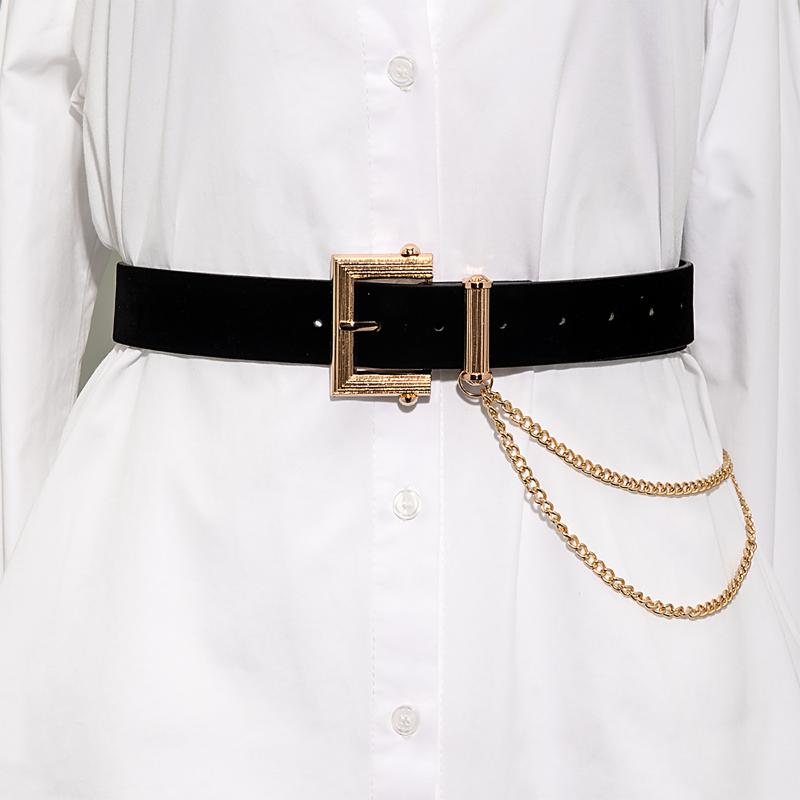 

Belts Women's Square Gold Buckles PU Villus Waist 2022 Casual Chain Black Women, Black;brown