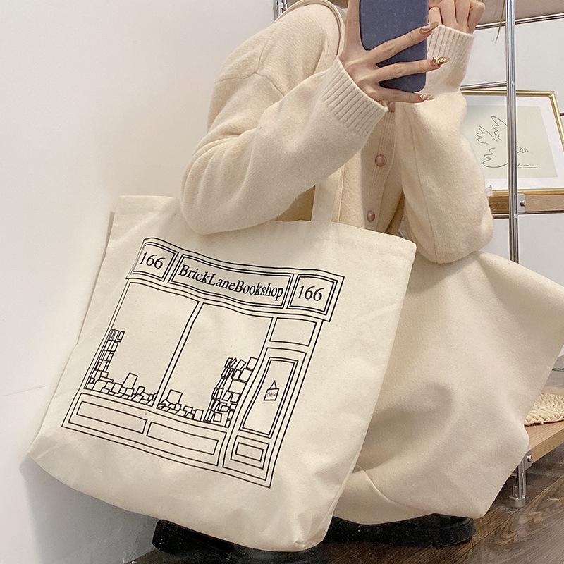 

Evening Bags Summer Women Casual Canvas Shopping Bag Fashion Simple Shoulder Letter Cartoon Printing Handbag Tote Ladies Grocery, Big bag brick lane