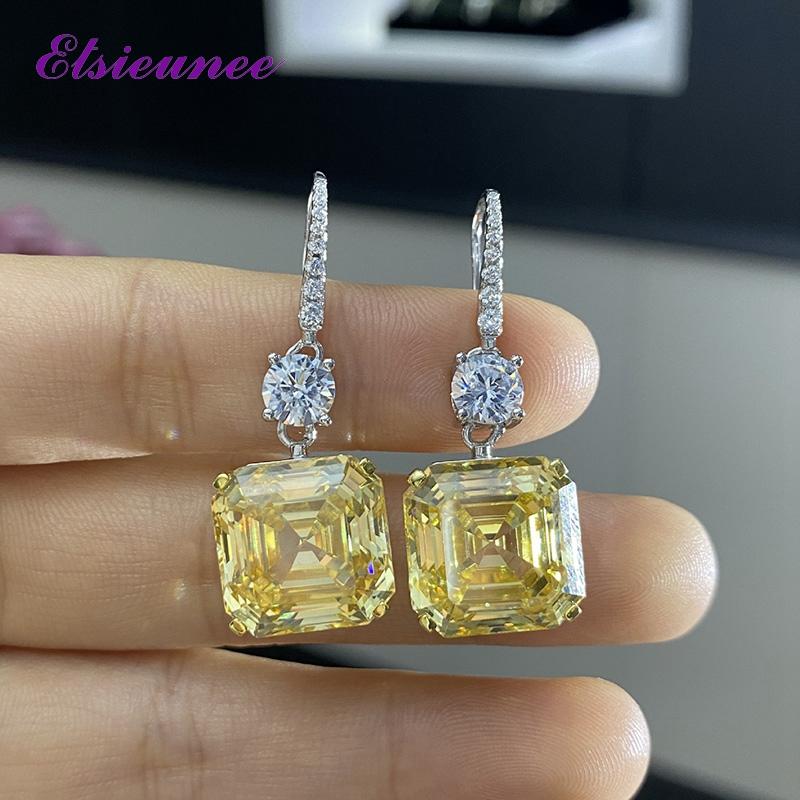 

100% 925 Sterling Silver Asscher Cut Created Moissanite Citrine Gemstone Drop Earrings Wedding Engagement Fine Jewelry Dangle & Chandelier