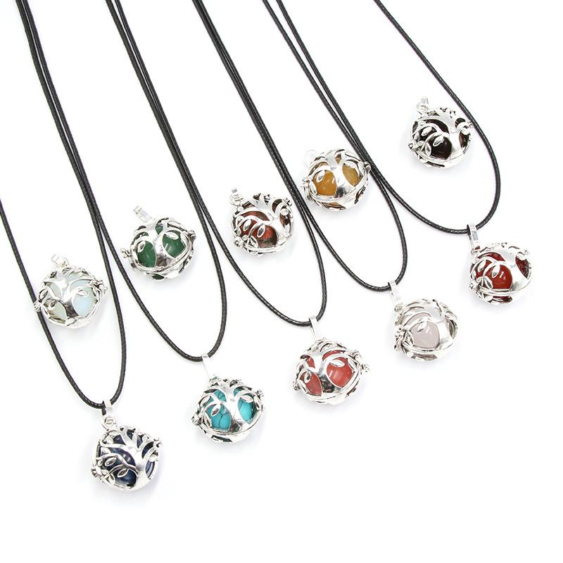 

Chokers Tree Of Life Locket Ball Natural Stone Pendant Quartz Tiger Eye Lapsi Pink Crystal Necklaces Healing Jewellry Whoelsale
