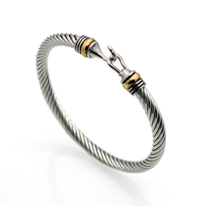

Wholesales(10pcs)Fashion Titanium Stainless Steel Men Hook Bracelet Gold Color Twist Cable Wire Bracelets & Bangles SD7V