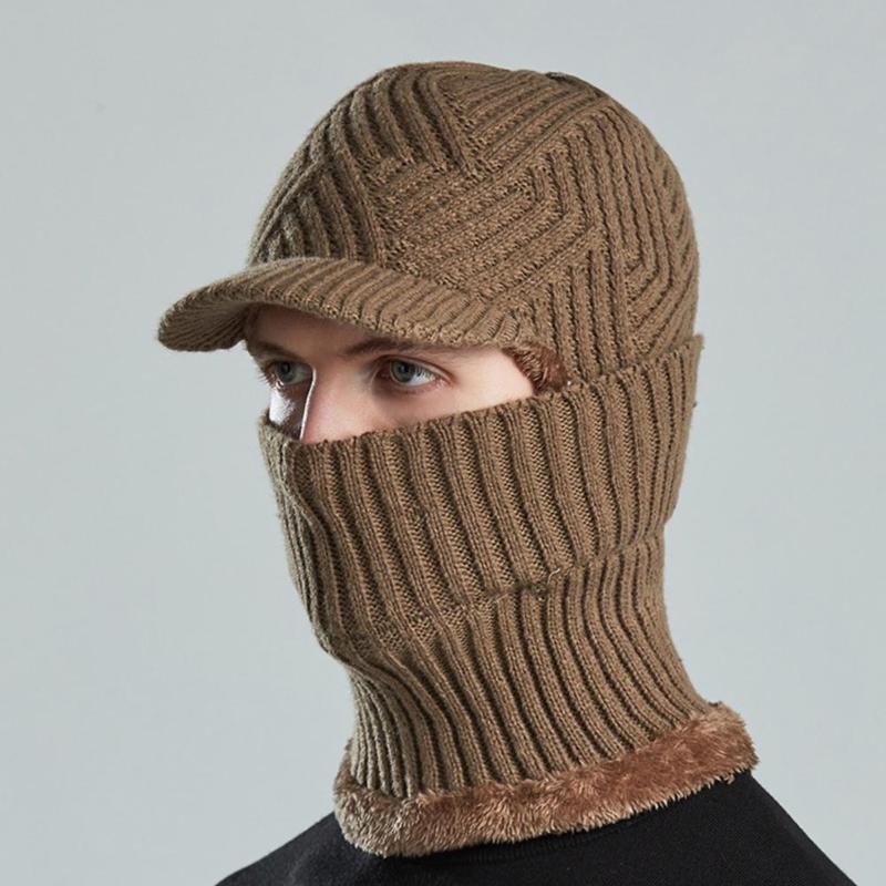 

Wide Brim Hats Winter Men Hat Outdoor Ear Protection Warm Thick Bicycle Knitted Cap Scarf Windproof Visors Baseball Male, Grey