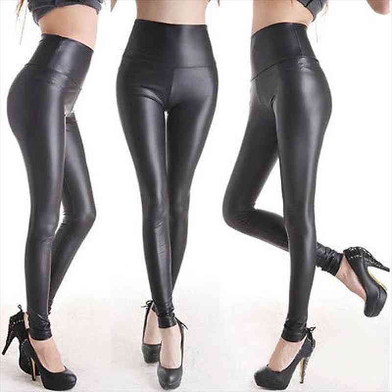 

Spring Autumn Matt Look Pu Leather Leggings Women High Waist Pants Elastic Slim Retro Stretch Black Legging
