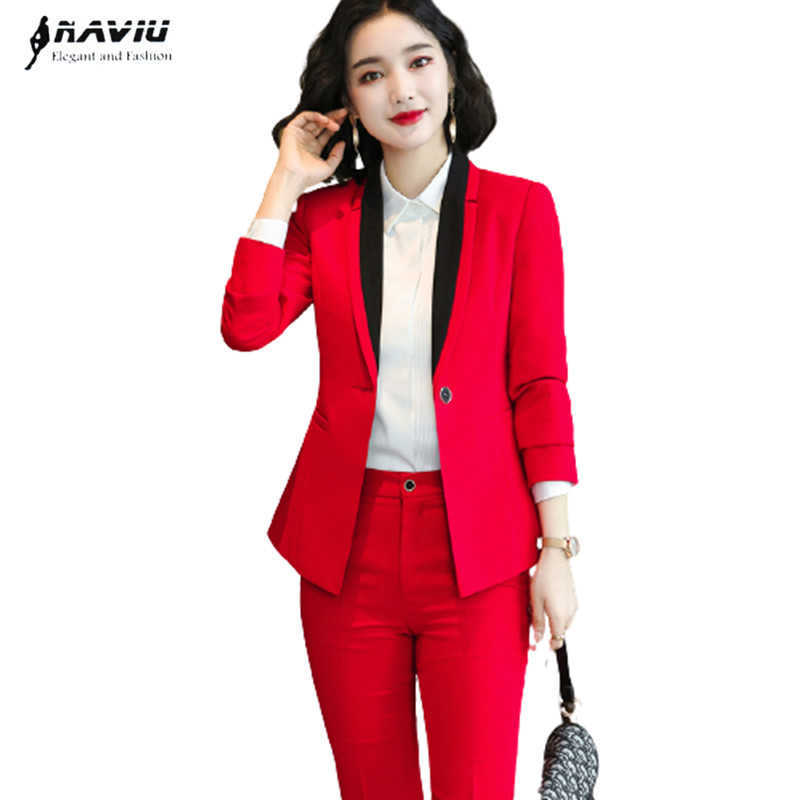 

Red Pants Suit Autumn High End Fashion Formal Business Temperament Interview Work Clothes Office Ladies Two Pieces Set 210604, Gray coat and skirt