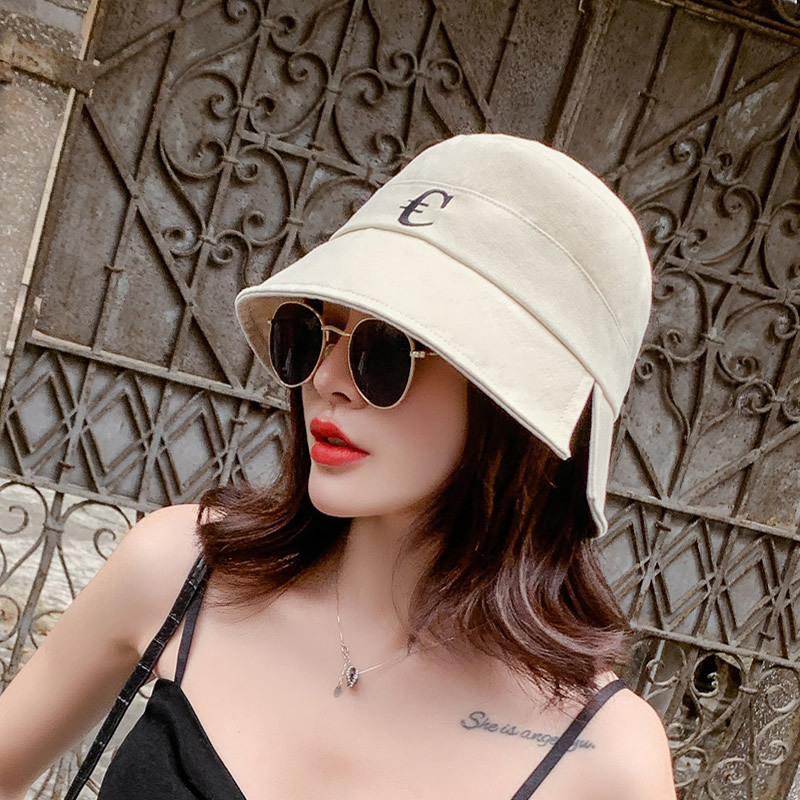 

20 New Style Fisherman Hat Womens Autumn and Winter Embroidery Letters Japanese Style Artistic Cute Student Travel Sunshade Wide Brim Fresh, Yellow