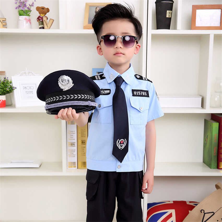

Kids Boy Girl Traffic Police Officer Cosplay Costume Child Military Policeman Uniform Set Halloween Carnival Party Stage Clothes G0925