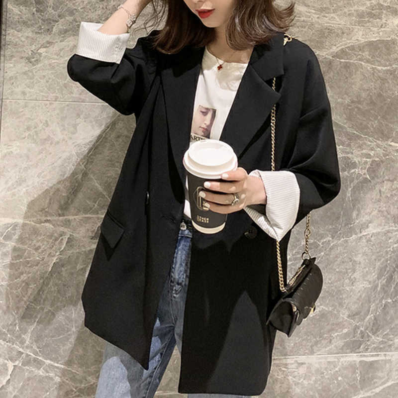 

Vintage Outerwear Short Suit Coat Women Casual Business OL Jacket Female Fashion and Ladies Streetwear 210604, Black suit jacket