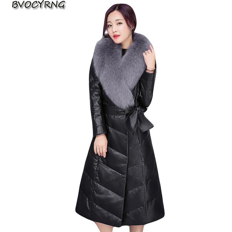 

Women's Leather & Faux 2021 High Quality Fur Winter Warm Jacket PU Coat Women Thicken Down Parkas Plus Size Female Coats, Black