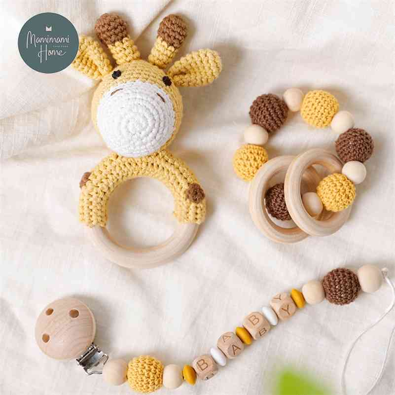 

1set Baby Toys Crochet Amigurumi Elephant Owl Rattle Bell Custom Newborn Pacifier Clip Montessori Toy Educational Children Goods 201224, Elk4