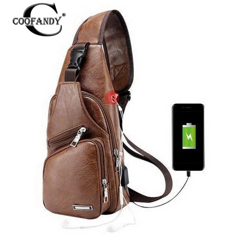 

Waist Bags Men USB Charging Casual Retro Style Chest Zipper Package Shoulder One Strap Bag Nylon Solid