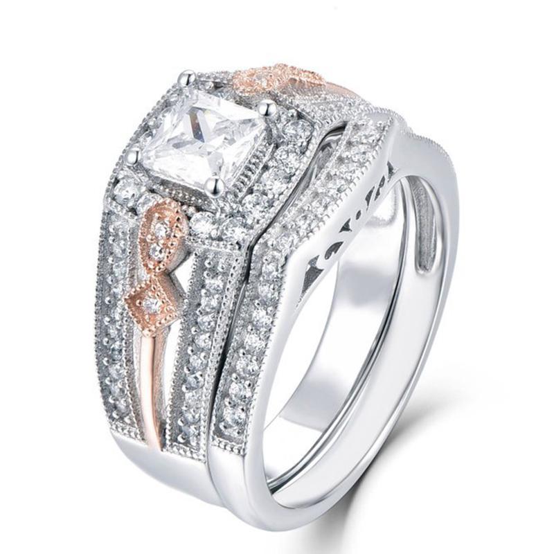 Wedding Rings 2pcs/set Fashion Square Crystal Set For Women Luxury Elegant Geometric Bride Promise Engagement Ring Boho Jewelry-image-711462903