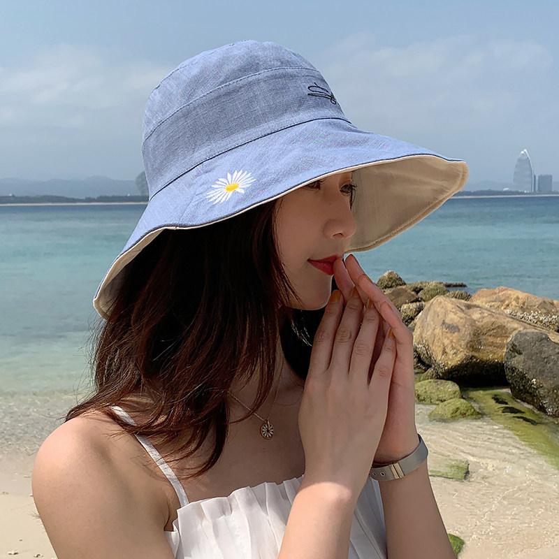 

Stingy Brim Hats Wide Bucket Hat Sun Cap Fisherman's Caps Travel Beach Packable UPF 50+ Reversible Double Side Wear Visor, Blue;gray