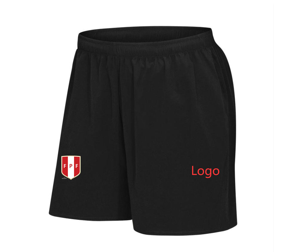 

Top Quality Custom Logo Men' Shorts Training Workout Wear Quick Dry 100% Polyyester Soccer Peru Football Fitness Jersey, Black