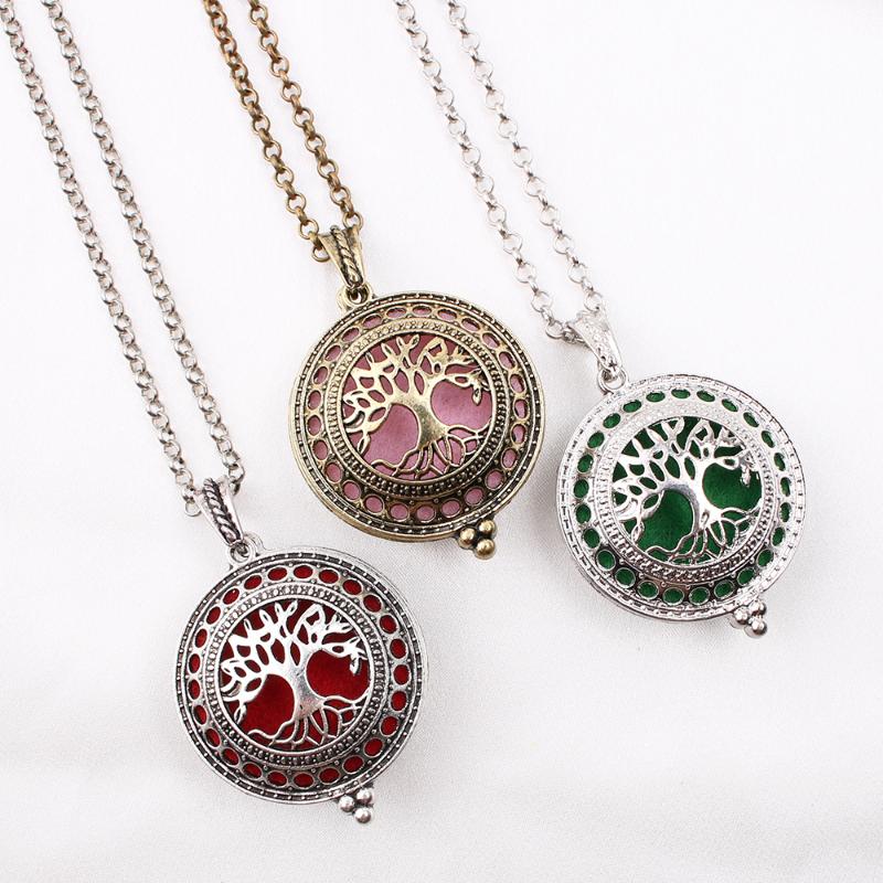 

Pendant Necklaces 1pc Finish Necklace Antique Hollow 30mm Round Tree Of Life Aroma Perfume Essential Oil Lockets Diffuser Jewelry