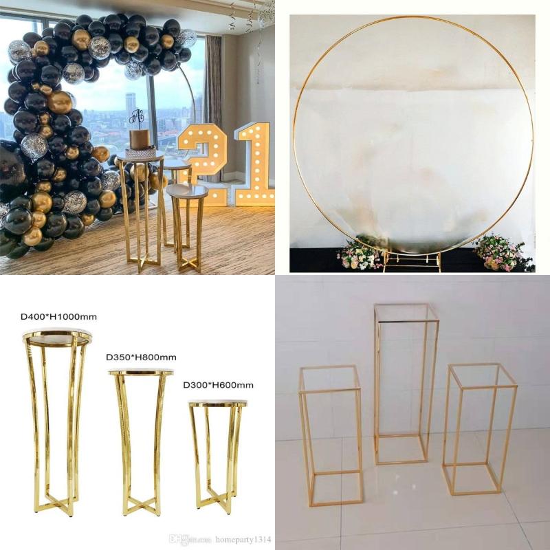 

Party Decoration 4PCS Luxury Wedding Backdrop Table Dessert Decor Large Circle Background Shiny Arch Cake Stand Flower Plinth Balloon Rack