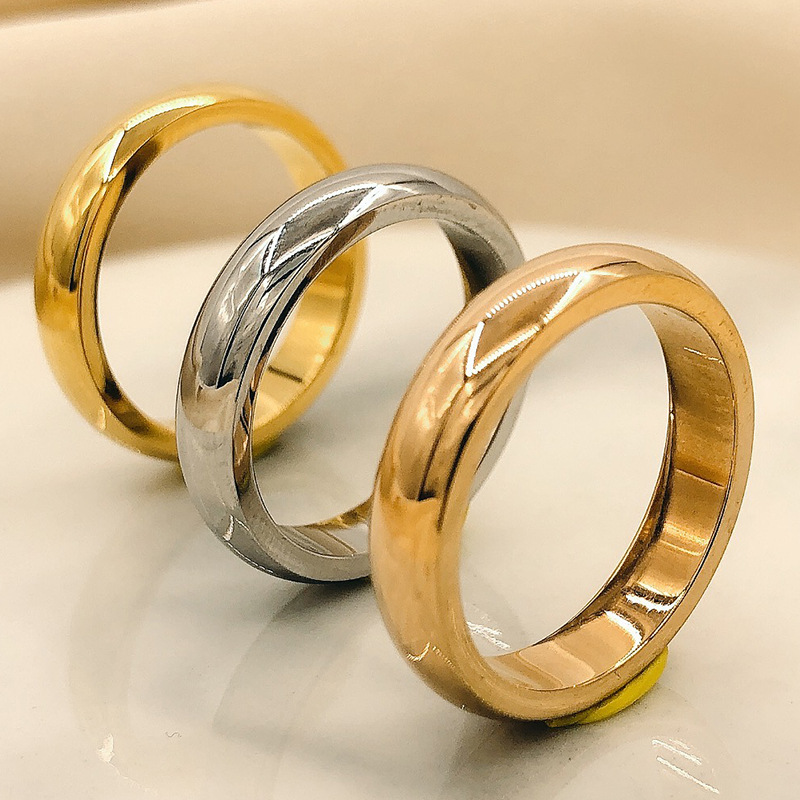 

Smooth Steel Couple band Rings Gold Simple Women Men Lovers Wedding Jewelry Engagement Gifts, Silver
