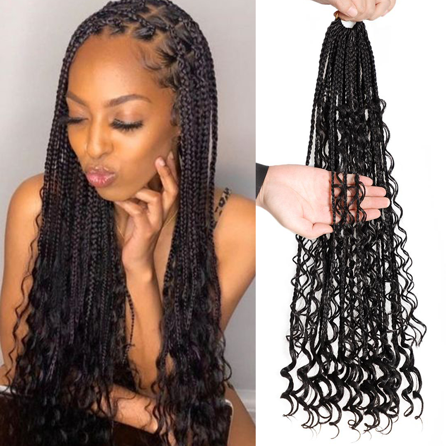 

24Inch Braids Crochet Hair Faux Locs Synthetic Straight Mix Curly Barids Ombre Brown Colored For Black Women Soft Dreadlock, 1b