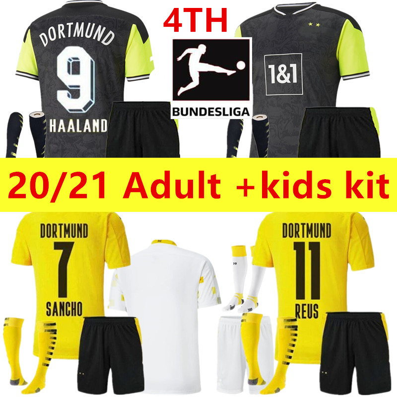 

Adult Kids Full kits+sock 21 22 Dortmund special edition soccer jersey HAALAND REUS 2021 2022 BELLINGHAM SANCHO BRANDT BALR football Suit, Black;yellow