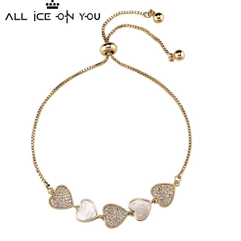 

Charm Bracelets ALLICEONYOU Adjustable Cubic Zirconia 4 Heart Enamel Bracelet Iced Out Hip Hop Luxury Color Chain Jewelry Gifts