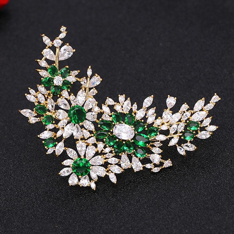 

Pins, Brooches Zlxgirl Green Cubic Zircon Flower Wedding Bridal Brooch Jewelry Women's Year Gifts Scarf Pins Hijab Accessory