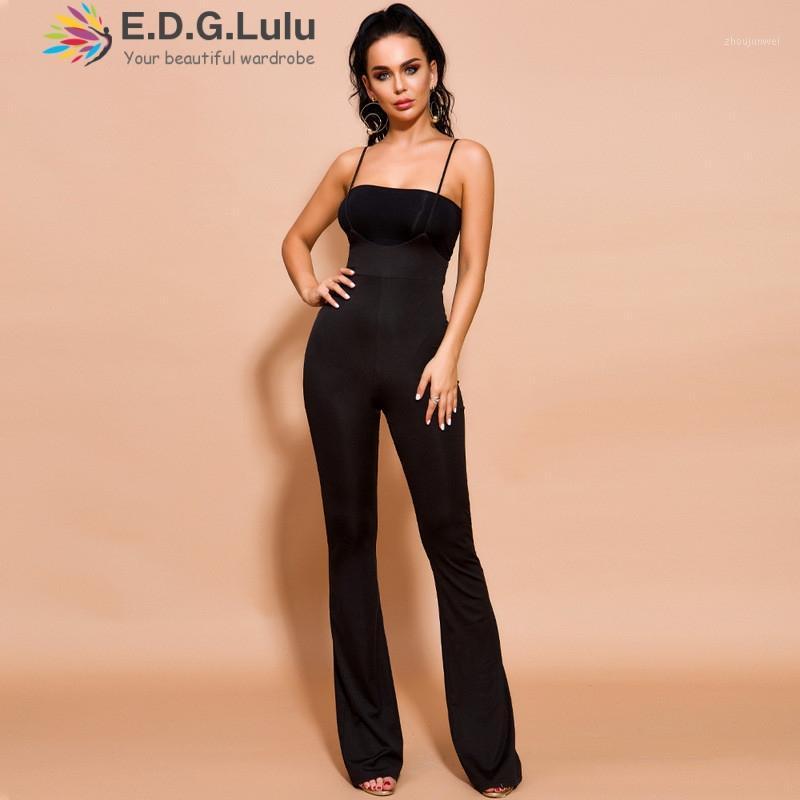 

EDGLuLu Summer Women Slim Bodycon Jumpsuits Sexy Spaghetti Strap Skinny Black Long Jumpsuit Casual Overalls 0626 Women' & Rompers