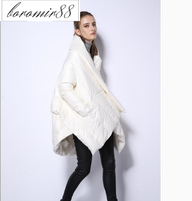 

2021 medium and long down jacket thickened loose large female shawl, White