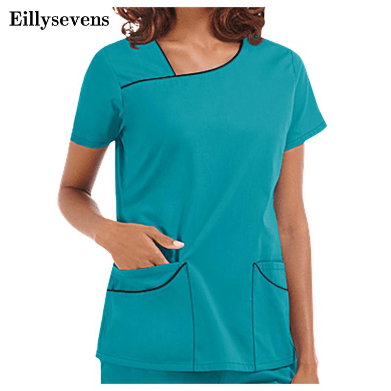 

Women' T-Shirt Women Clothing Scrubs Short Sleeve Crew Collar Solid Pullover Tops Nursing Doctors Working Uniform 2021, Black