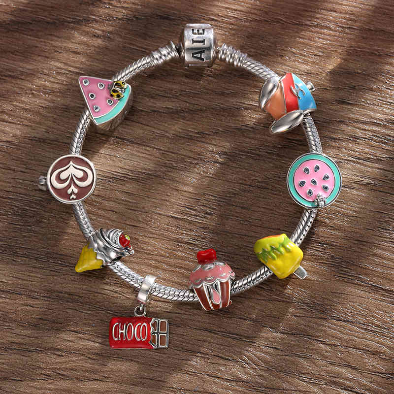 

Afternoon Tea Series 925 Silver Coffee Cup Dessert Enamel Beads Pendant Fits DIY Bracelet Original Designer Charm Jewelry Making