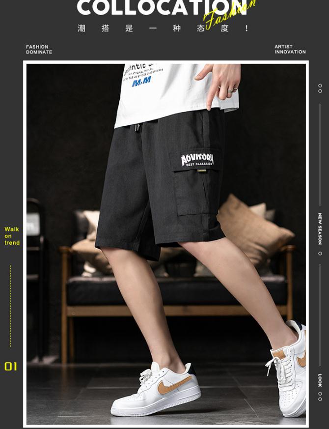 

Men's Shorts 2021 Summer Beach Pants Korean popular logo Cargo 5 Pants Thin Sportswear, White;black