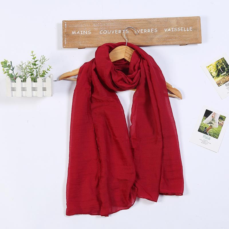 

Scarves Winter And Autumn Women's Wrinkled Turban Shawl Cotton Linen Scarf Solid Color Candy Multiple Colors Korean Version