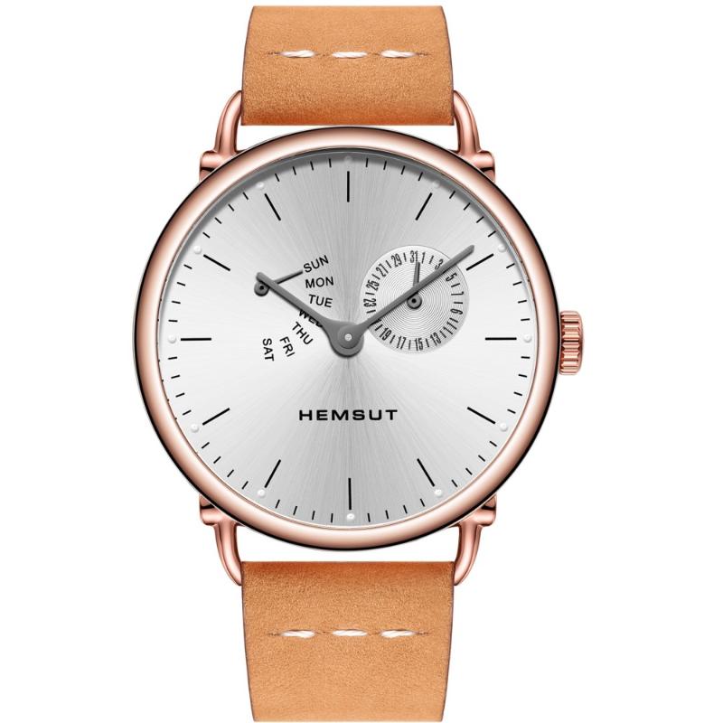 

Wristwatches Men's Watch Hemsut Ultra-thin Men Leather Band Watches Movement 30m Waterproof Blue Relogio Masculino 2021, White