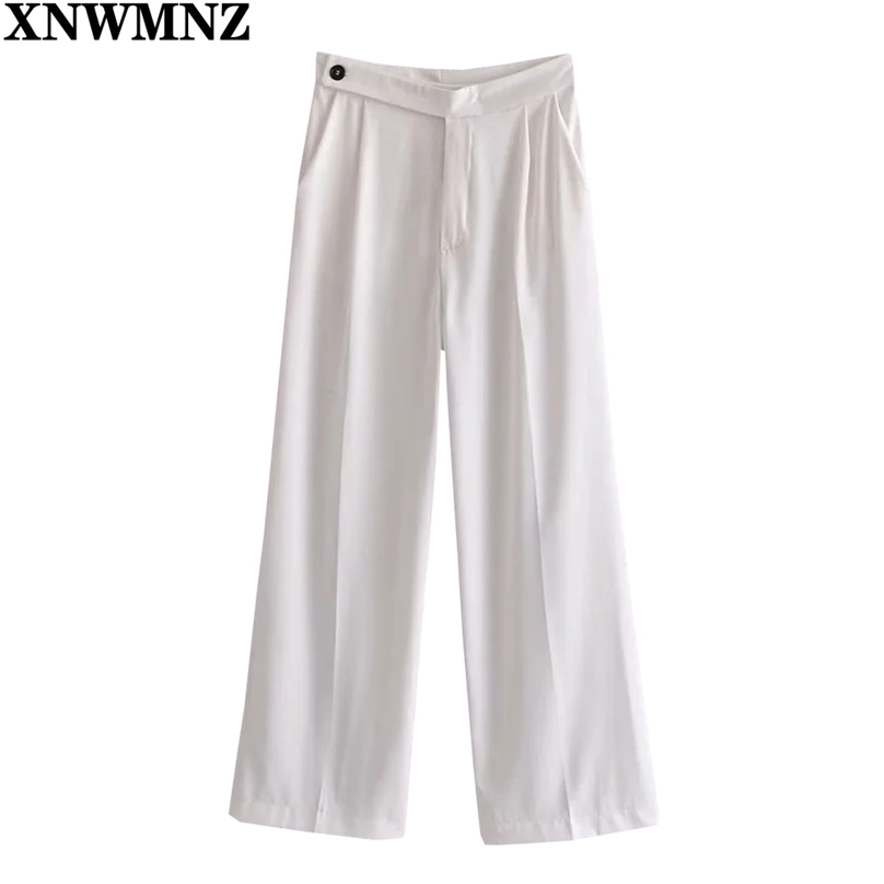 

Fashion Women masculine high-waist wid-leg Trousers woman Vintage Front pockets button zip fly loose pant Female Clothes 210520, White