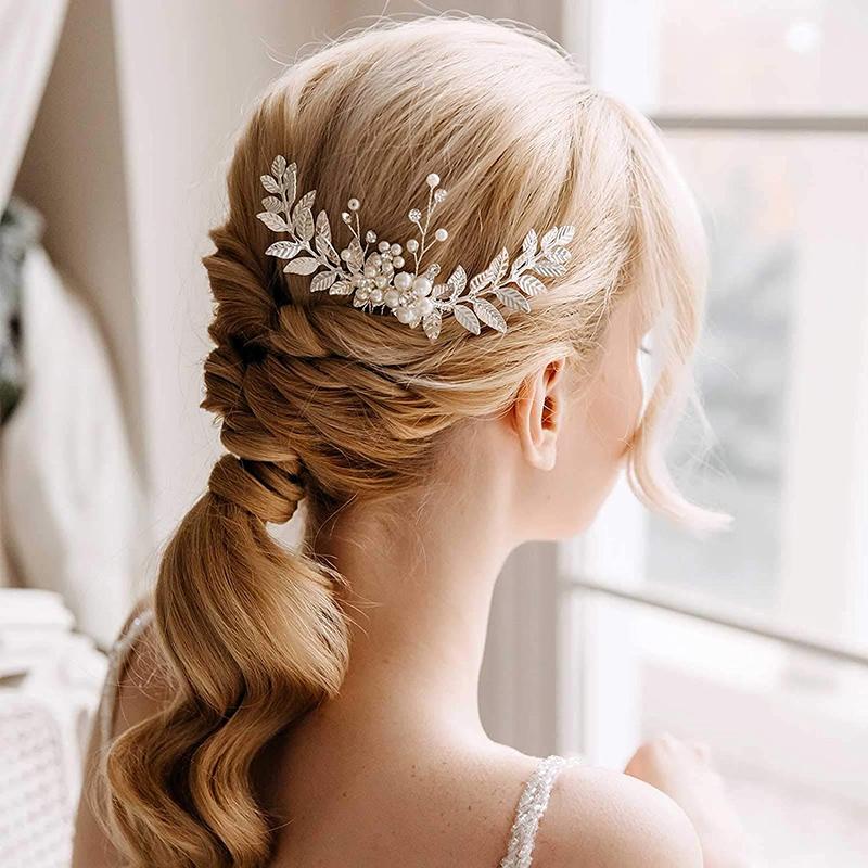 

Hair Clips & Barrettes Leaf Bride Wedding Combs Silver Pearl Bridal Headpieces Flower Accessories For Women And Girls