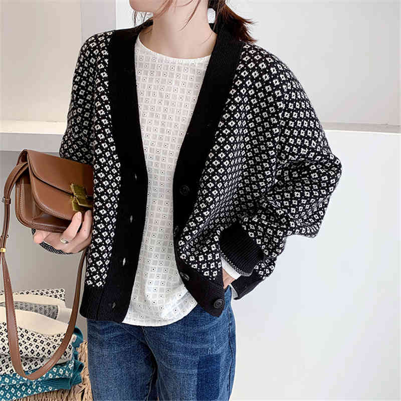 

women's sweaters cardigan knitted vintage autumn winter woman oversized wsq2, White;black