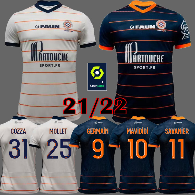 

21 22 Maillot Montpellier HSC soccer jerseys GERMAIN 2021 2022 WAHI maillot de foot SAVANIER COZZA LABORD CHOTARD MAVIDIDI football shirts, League away
