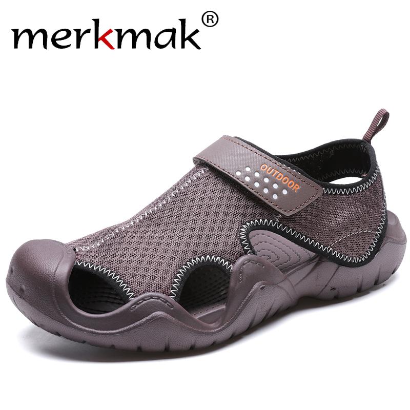 

Sandals Merkmak Men's Shoes Summer Breathable Mesh Mens Outdoor Casual Men Beach Slippers Hombre Plus Size 40-48, Black