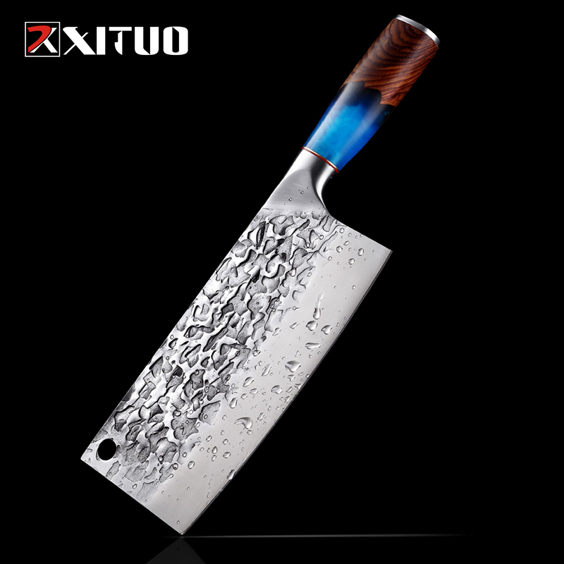 

XITUO Chinese Kitchen Knives 5Cr15MoV Forged Steel Multifunctional Cutting Tool Cutting Meat Fish Vegetables Blue Resin Handle